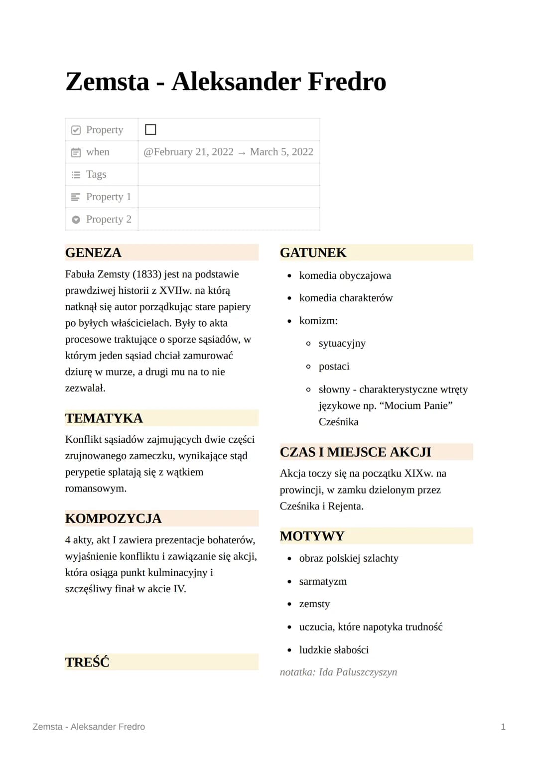 Zemsta -Aleksander Fredro
Property
when
Tags
Property 1
Property 2
@February 21, 2022 → March 5, 2022
GENEZA
Fabuła Zemsty (1833) jest na po