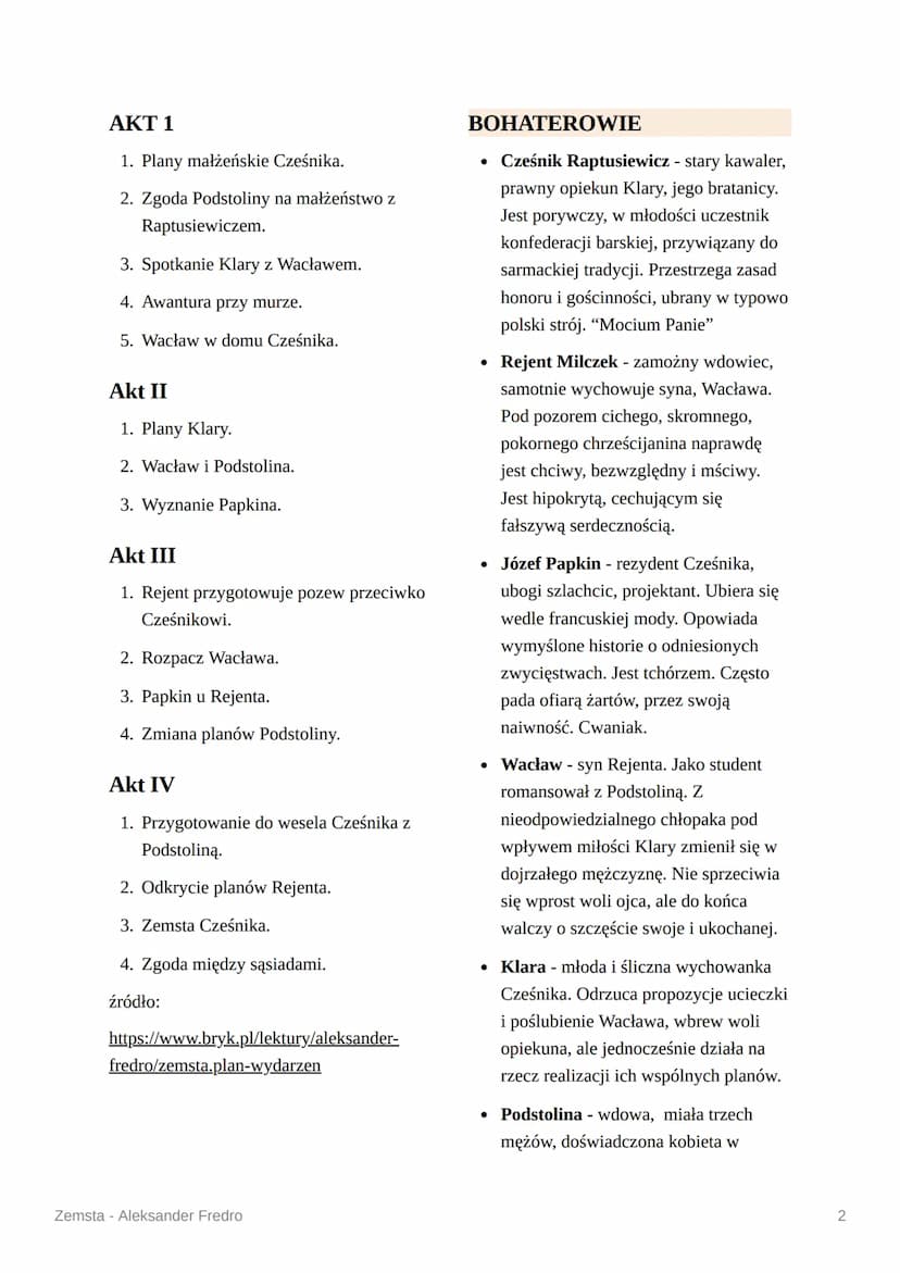 Zemsta -Aleksander Fredro
Property
when
Tags
Property 1
Property 2
@February 21, 2022 → March 5, 2022
GENEZA
Fabuła Zemsty (1833) jest na po