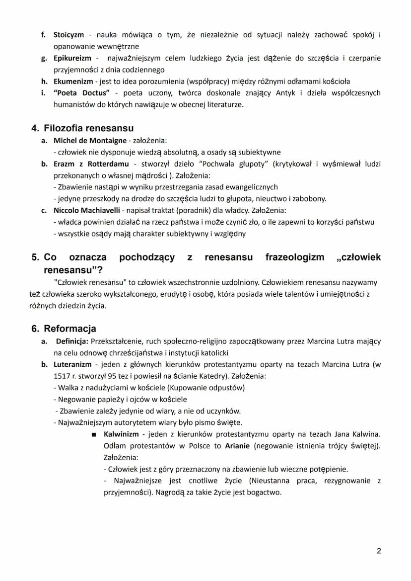 RENESANS-PYTANIA OGÓLNE.
1. Renesans- pojęcia wstępne..
2. Cechy charakterystyczne dla renesansu.
3. Terminy związane z epoką...
4. Filozofi