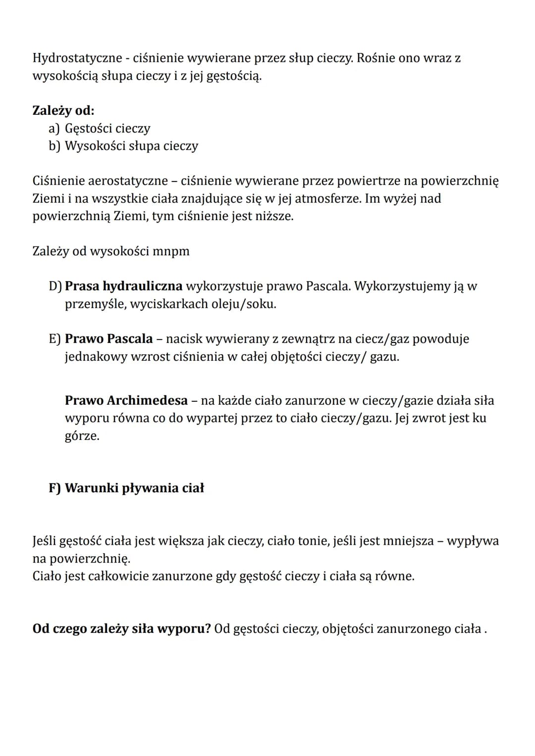 Fizyka
A) Definicje
Nacisk - składowa siły, z jaką jedno ciało działa na powierzchnię drugiego. Ta siła
jest zawsze prostopadła do powierzch