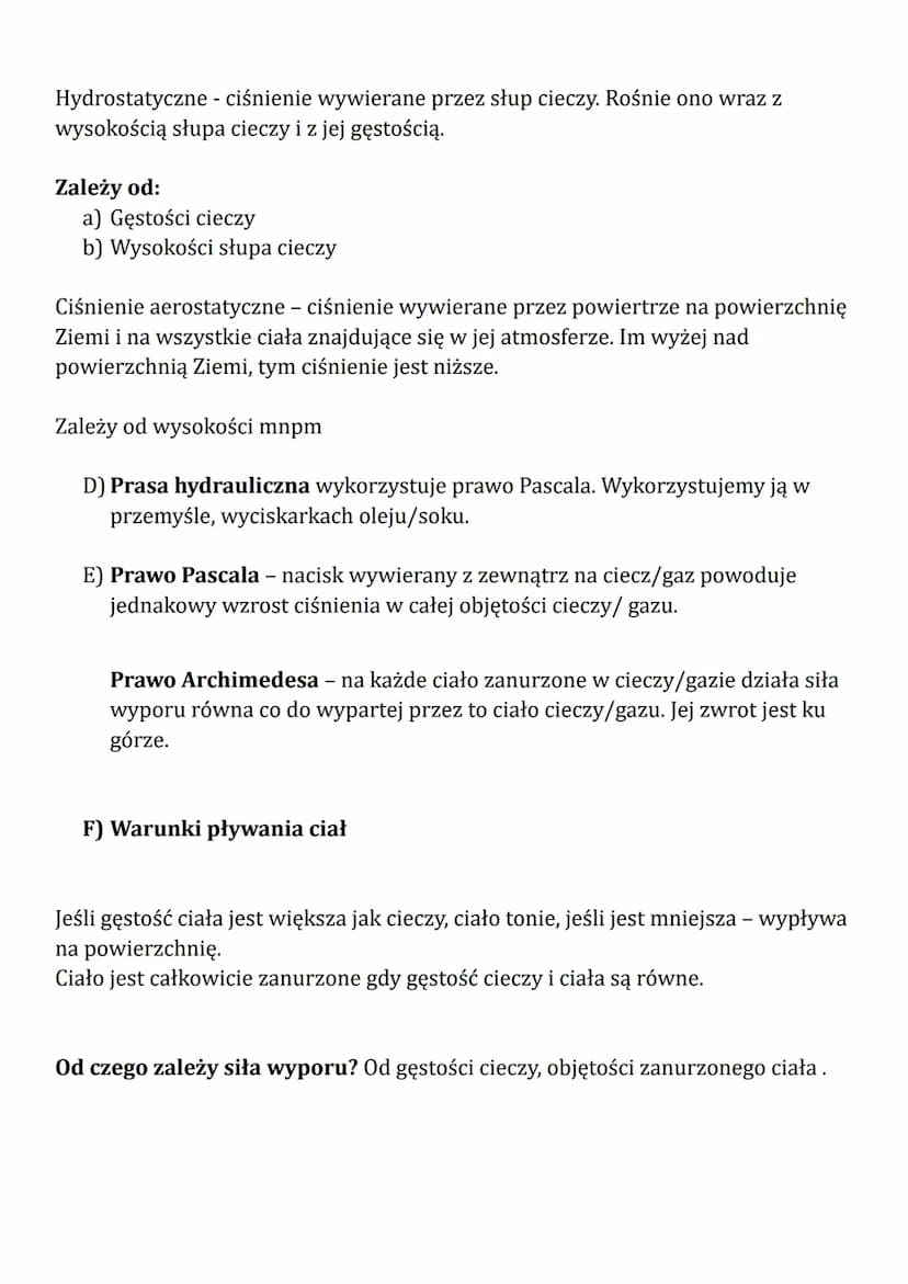 Fizyka
A) Definicje
Nacisk - składowa siły, z jaką jedno ciało działa na powierzchnię drugiego. Ta siła
jest zawsze prostopadła do powierzch