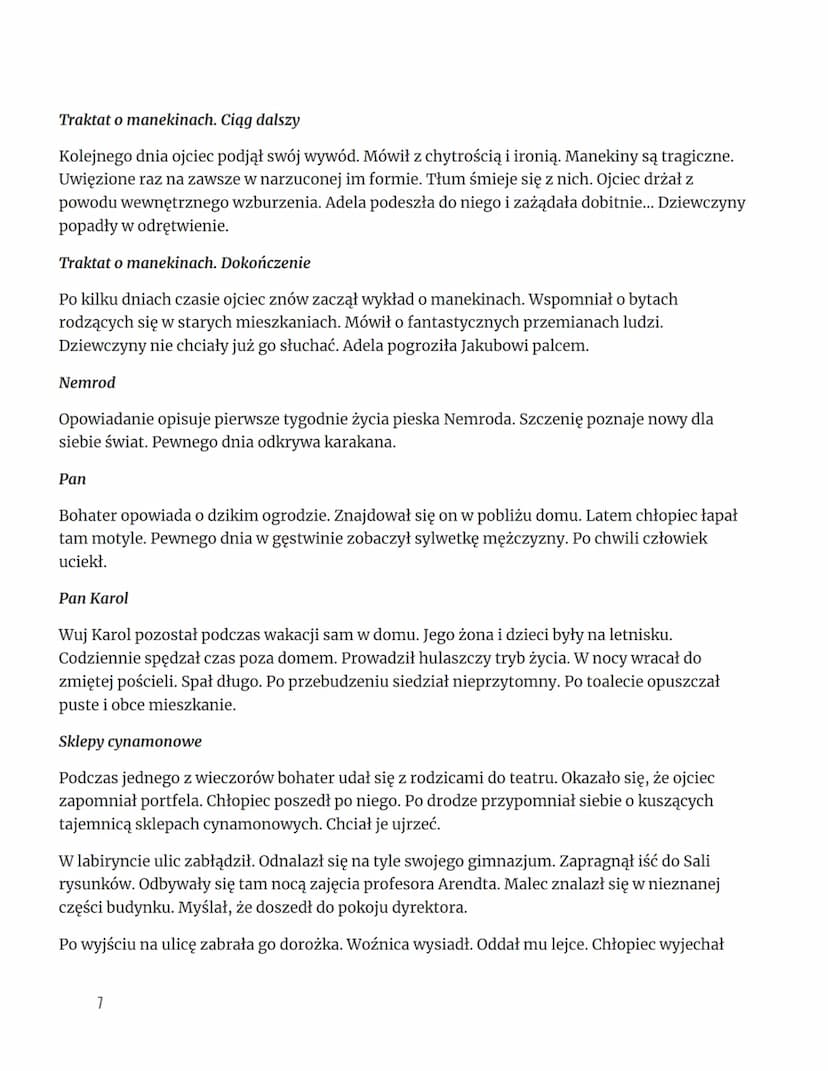 SKLEPY CYNAMONOWE
CZAS I MIEJSCE AKCJI
Akcja opowieści składających się na Sklepy Cynamonowe rozgrywa się w dzieciństwie
bohatera-narratora.