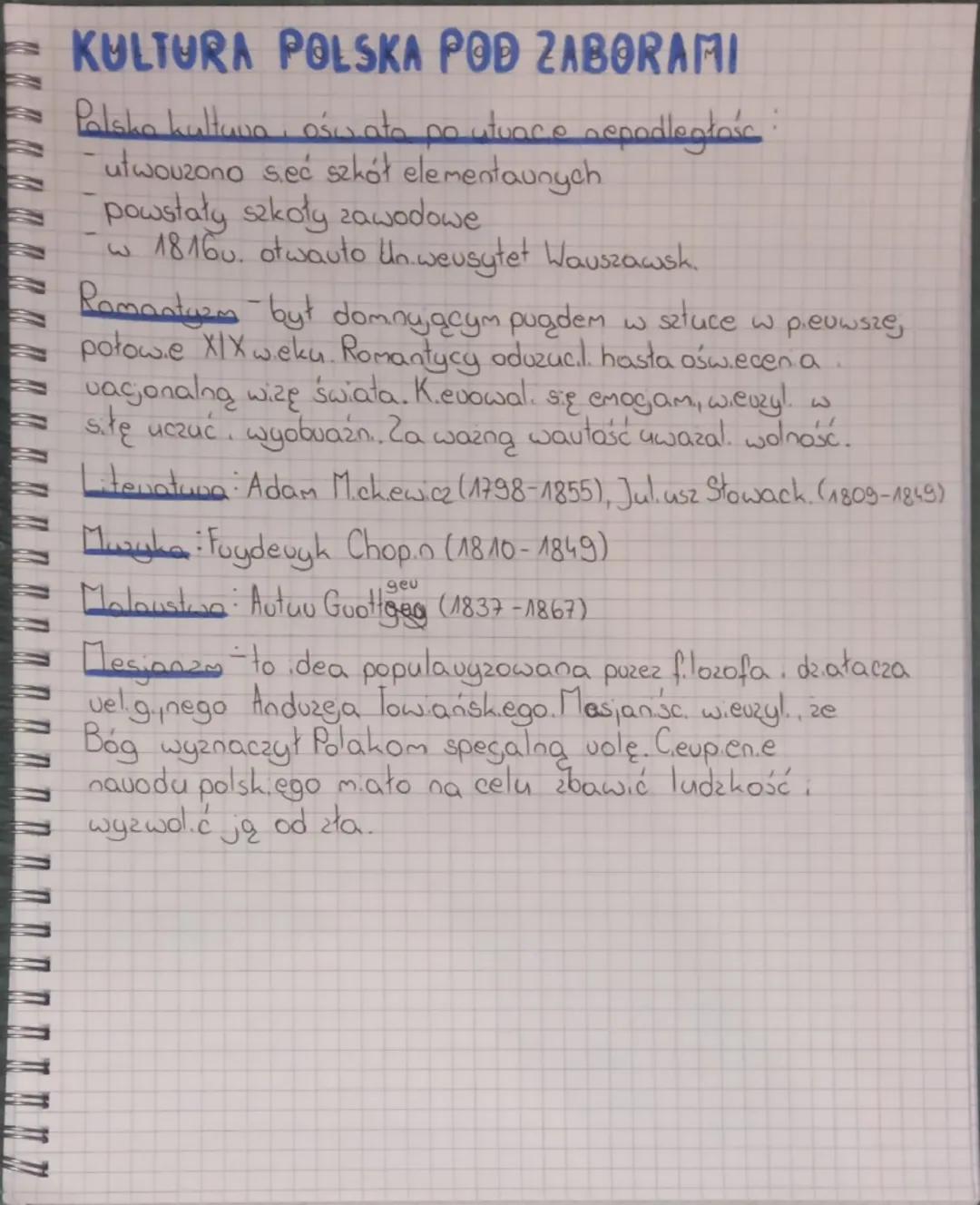 KULTURA POLSKA POD ZABORAMI
Polsko kultuwa, oswata pautuace repodległośc
utwouzono seć szkół elementaunych
-powstały szkoły zawodowe
w 18160