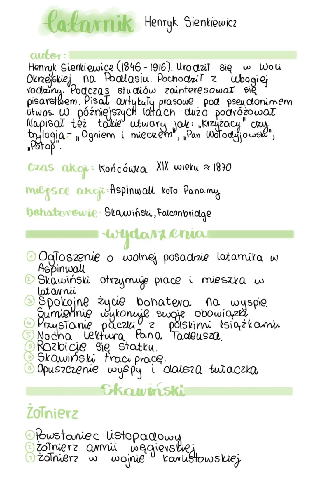 Latarnik - świat przedstawiony w lekturze 