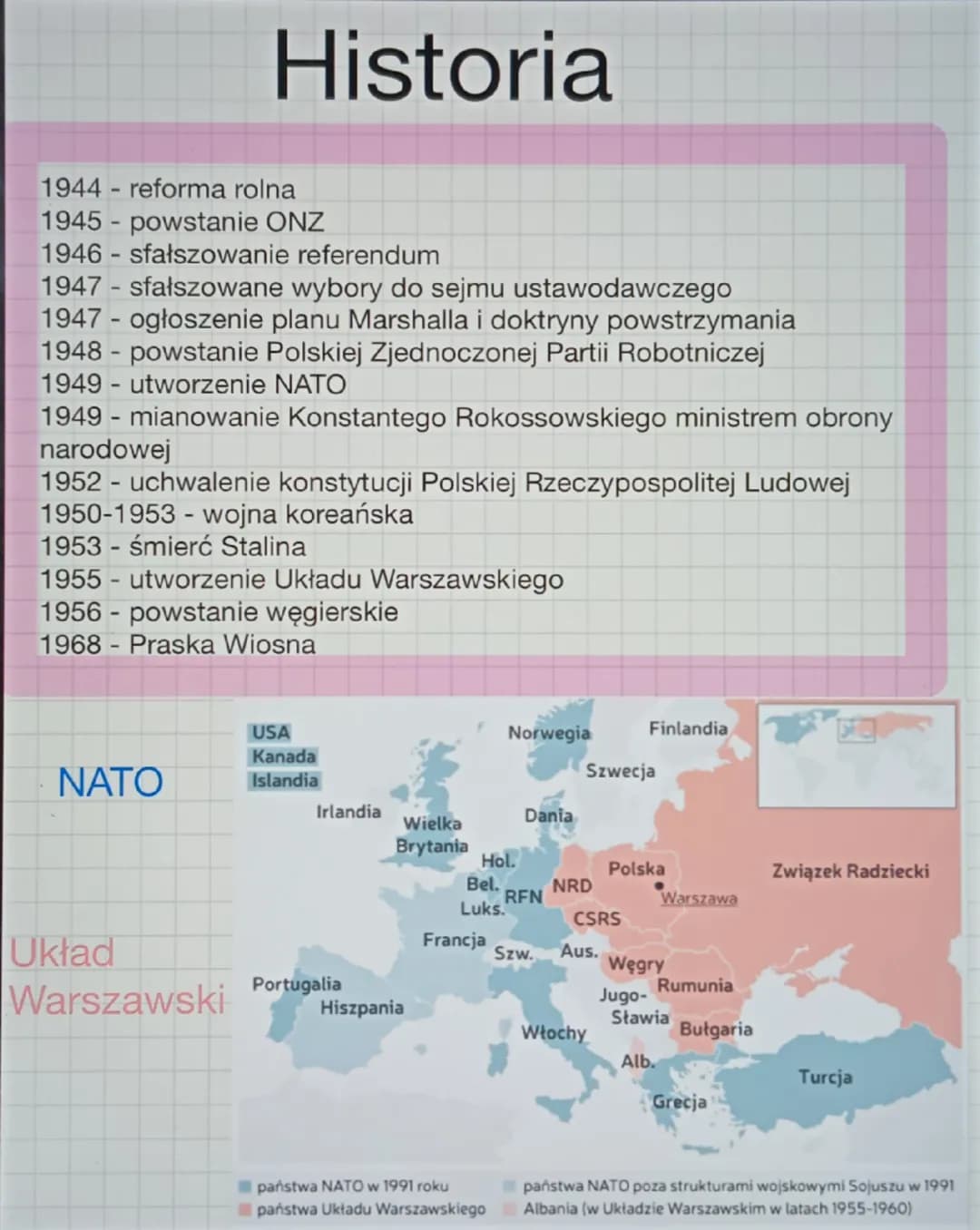 Historia
1944
1945
-
1946
-
reforma rolna
powstanie ONZ
sfałszowanie referendum
1947 - sfałszowane wybory do sejmu ustawodawczego
1947 - ogł