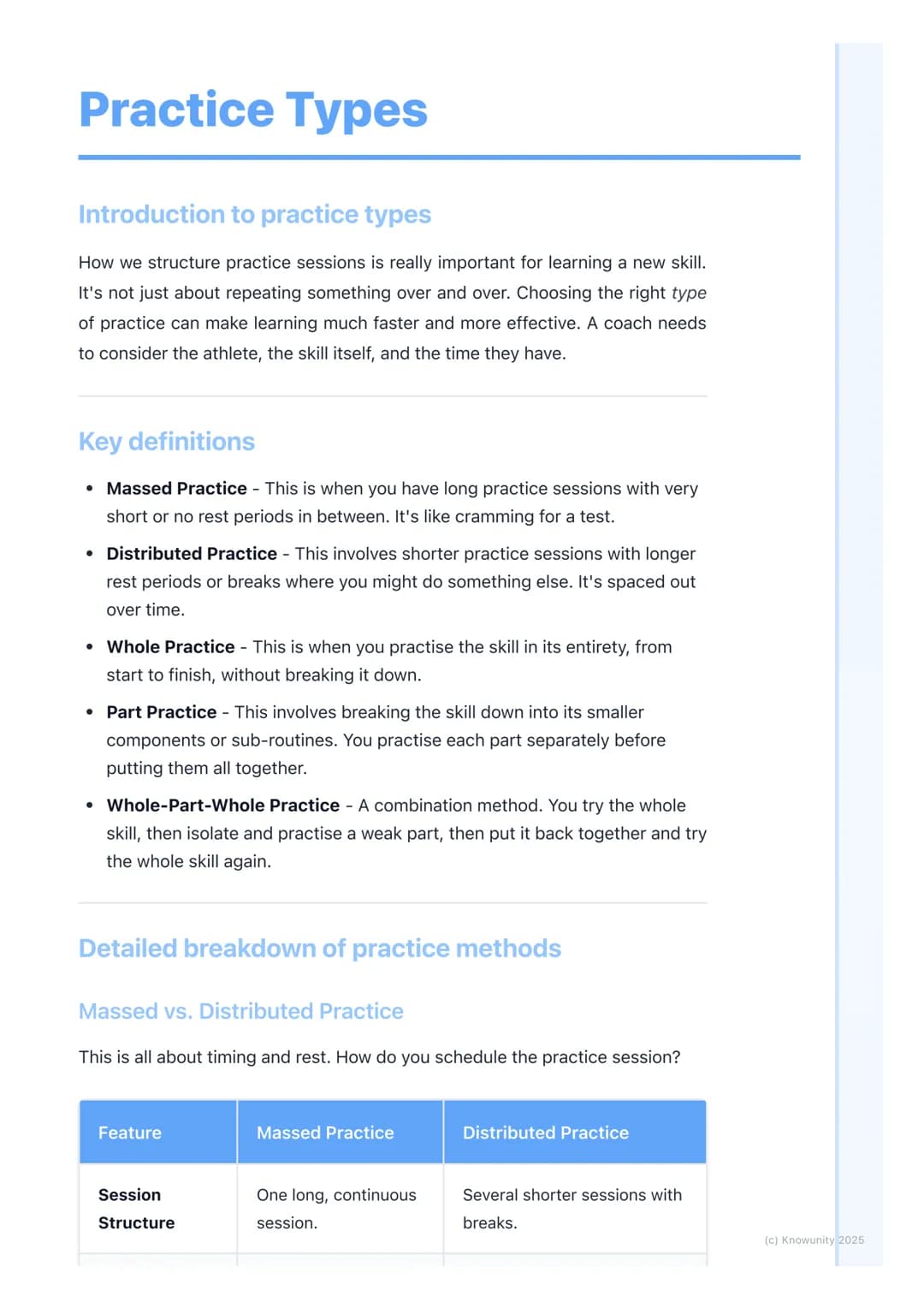 # Practice Types

Introduction to practice types

How we structure practice sessions is really important for learning a new skill.
It's not 