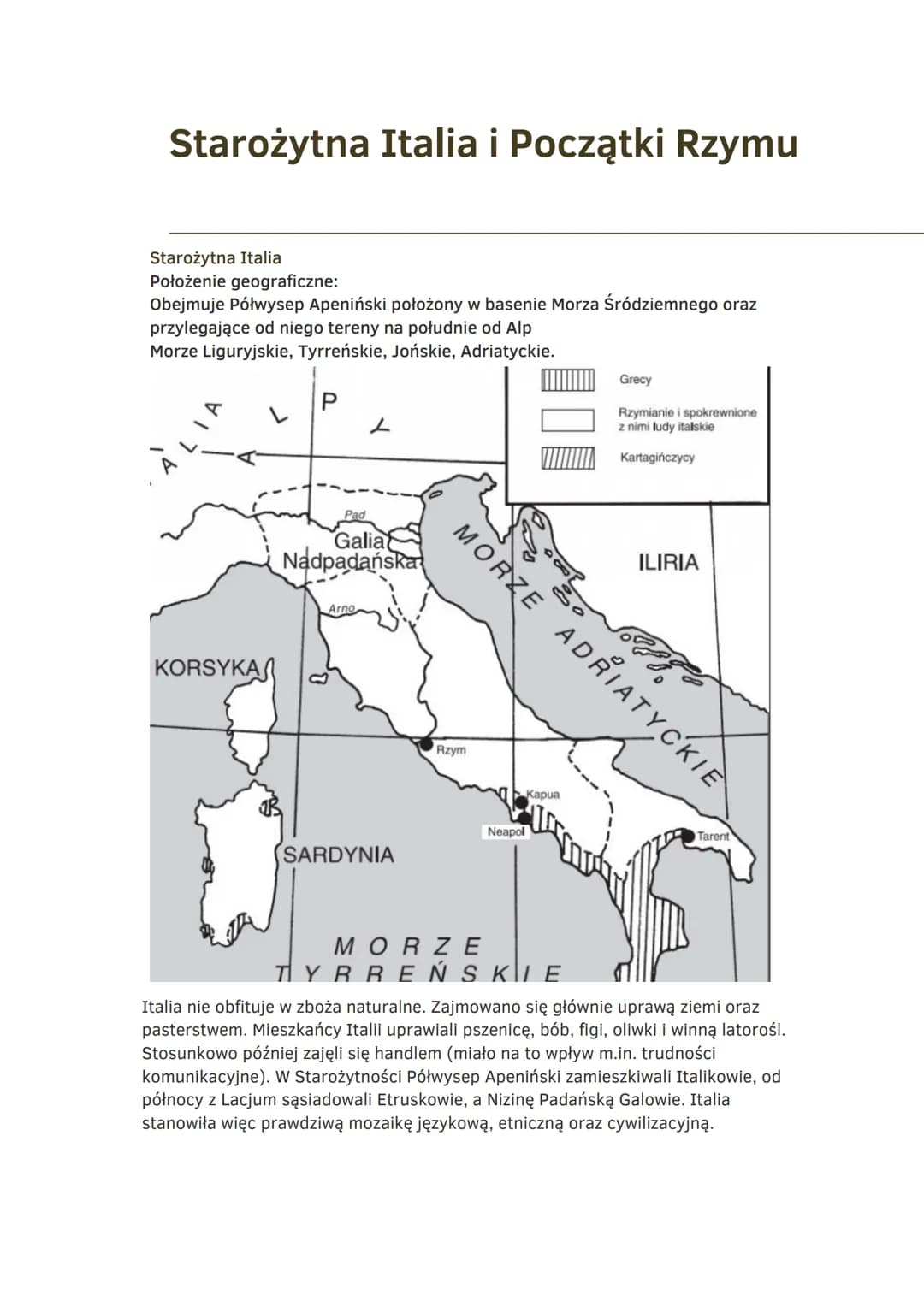 91
Dział III
Antyczny Rzym Starożytna Italia i Początki Rzymu
Starożytna Italia
Położenie geograficzne:
Obejmuje Półwysep Apeniński położony