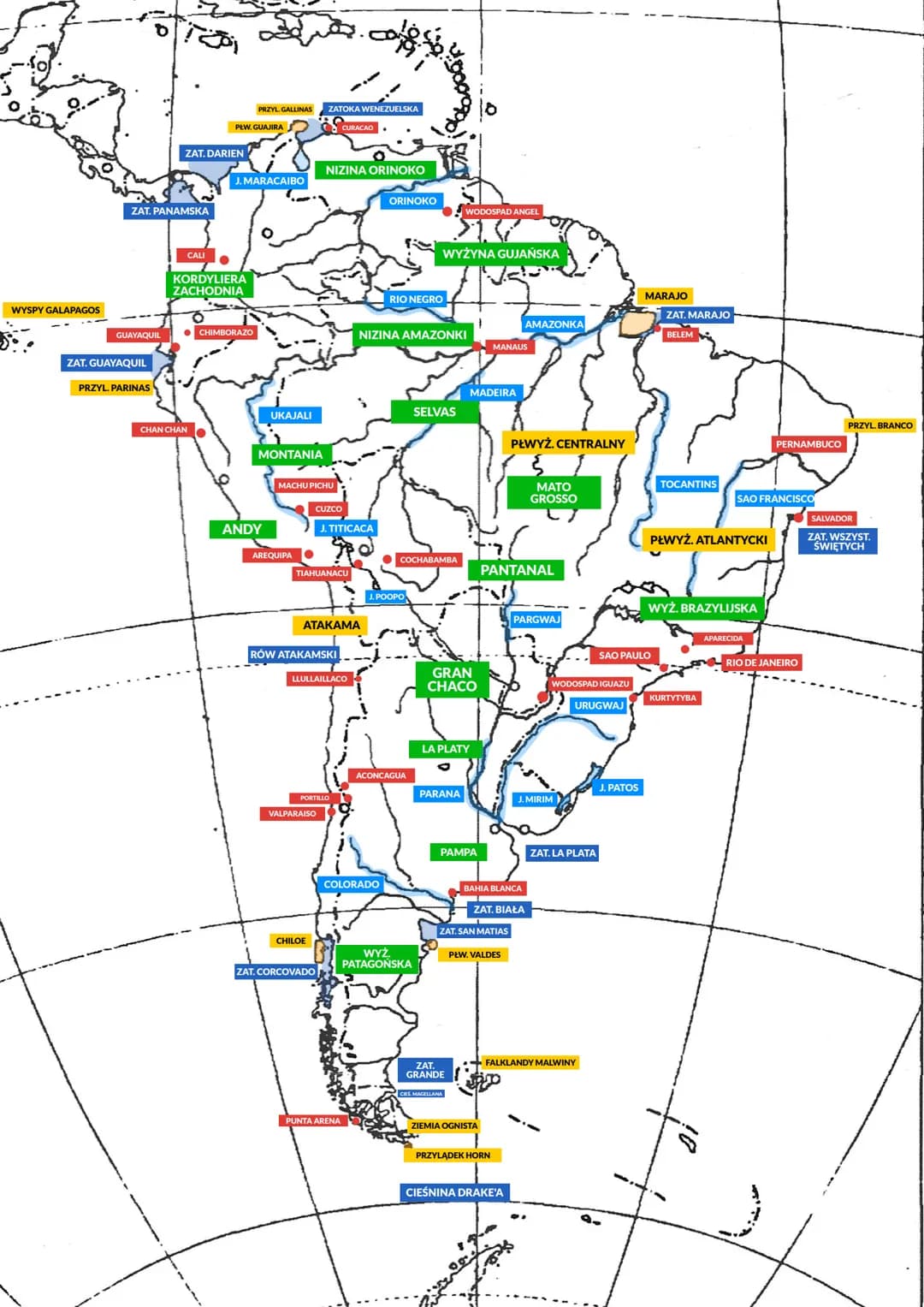 WYSPY GALAPAGOS
ZAT. PANAMSKA
GUAYAQUIL
ZAT. GUAYAQUIL
PRZYL. PARINAS
ZAT. DARIEN
CALI
PŁW. GUAJIRA
KORDYLIERA
ZACHODNIA
CHAN CHAN
PRZYL. GA