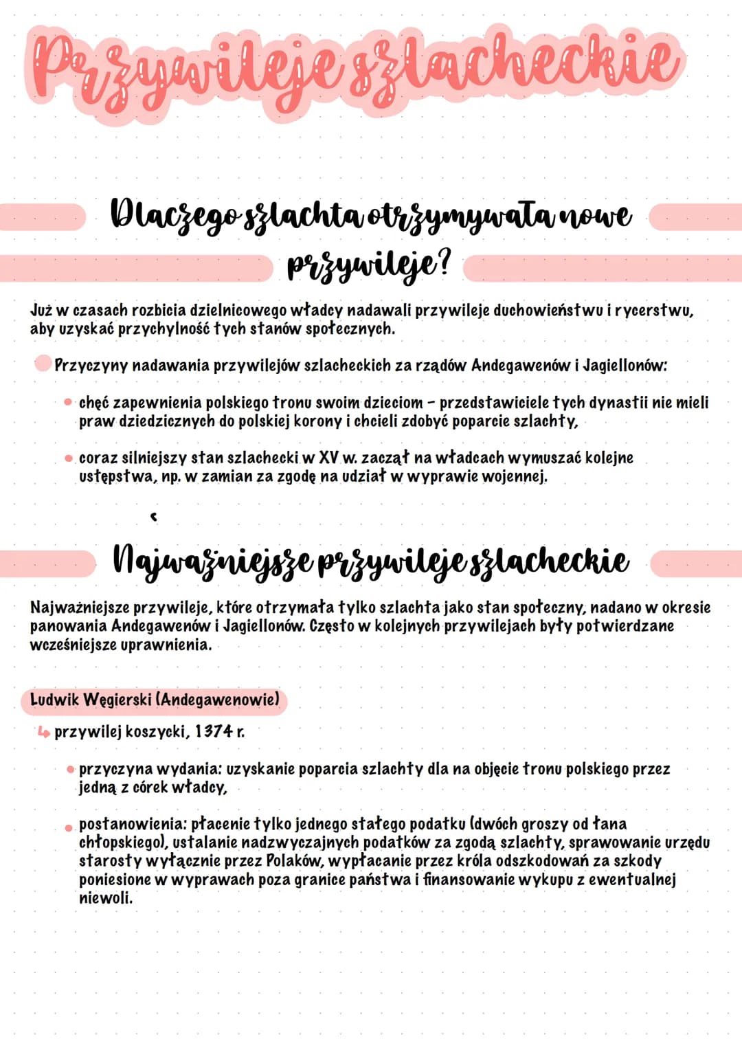 Przywileje szlachechie
Dlaczego szlachta otrzymywała nowe
przywileje?
Już w czasach rozbicia dzielnicowego władcy nadawali przywileje duchow