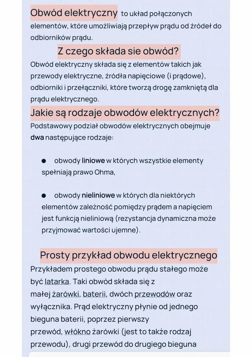 Obwód elektryczny to układ połączonych
elementów, które umożliwiają przepływ prądu od żźródeł do
odbiorników prądu.
Z czego składa sie obwód