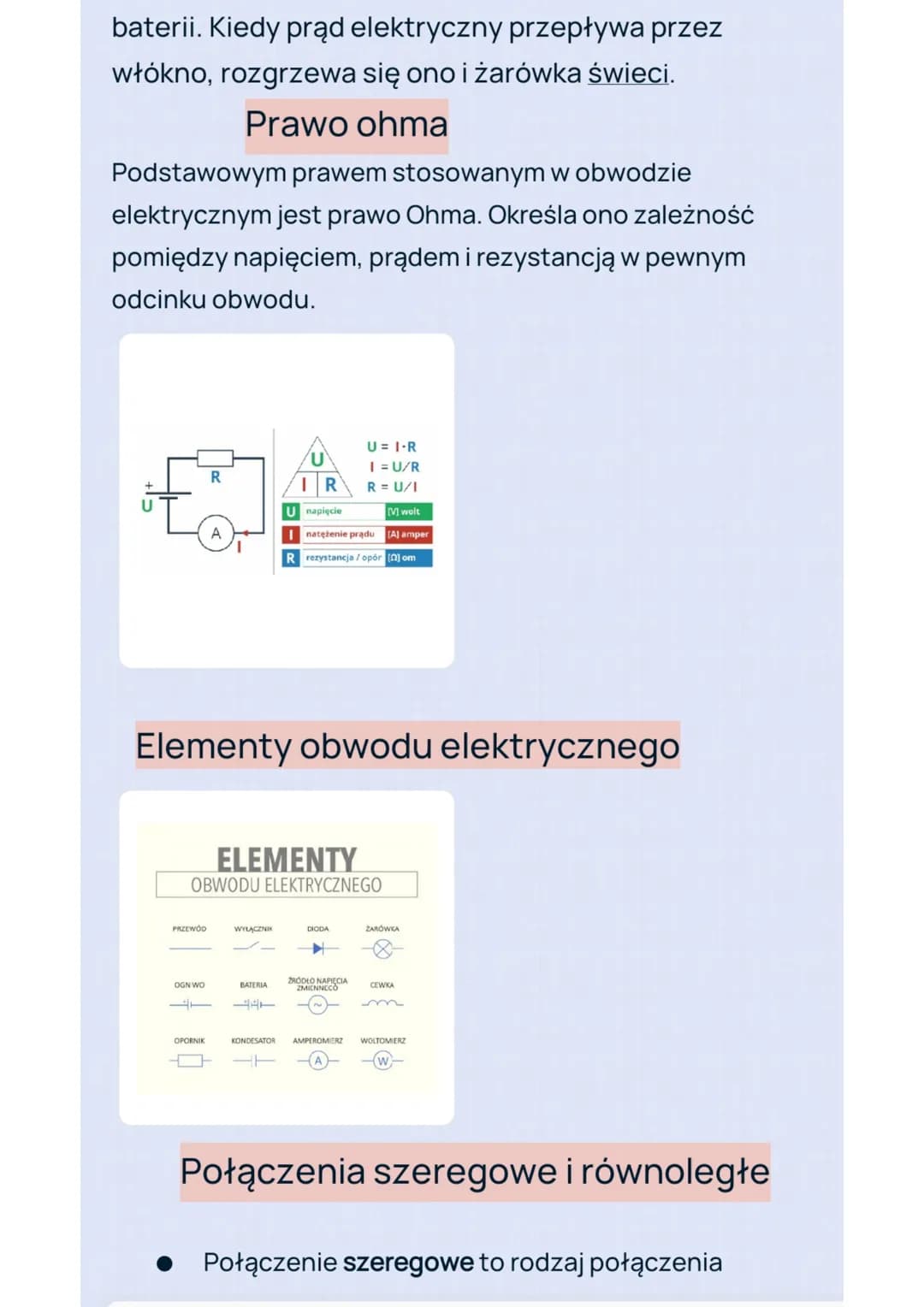 Obwód elektryczny to układ połączonych
elementów, które umożliwiają przepływ prądu od żźródeł do
odbiorników prądu.
Z czego składa sie obwód