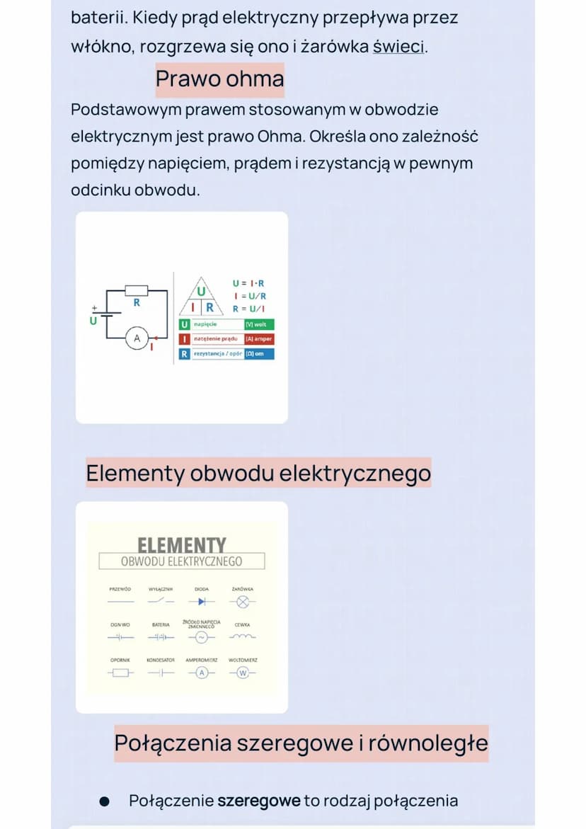 Obwód elektryczny to układ połączonych
elementów, które umożliwiają przepływ prądu od żźródeł do
odbiorników prądu.
Z czego składa sie obwód