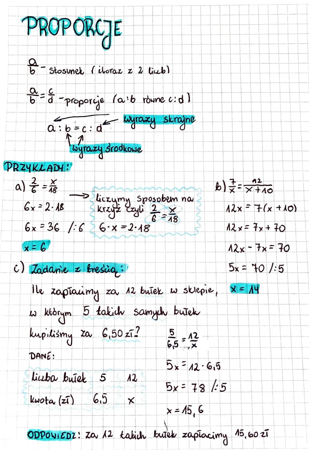 PROPORCJE
=
Stosunek iloraz z 2 limb)
-proporcje (a¹6 rowne c:d)
к клугаху skrayne
a: b = c : d
↑
wyrazy środkowe
PRZYKLADY!
a) = ²/² = 1 / 