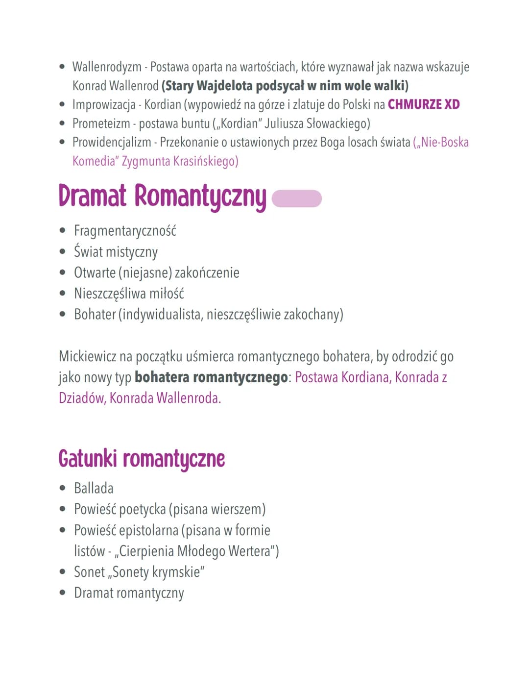 Romantyzm
Powtórzenie
1822 - Debiut poetycki Adama sentymentalizmu
Mickiewicza „Ballady i Romanse"
- Właściwy Romantyzm
1830-Upadek powstani