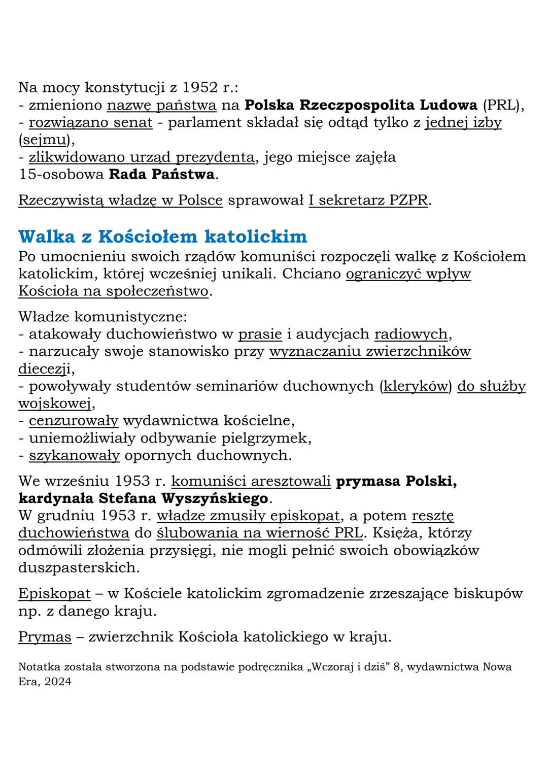 MZ_LEARNING_KNOW

# Polska w czasach stalinizmu
## Klasa 8, „Wczoraj i dziś", Nowa Era

**Daty do zapamiętania:**
powstanie PZPR (1948),
pla