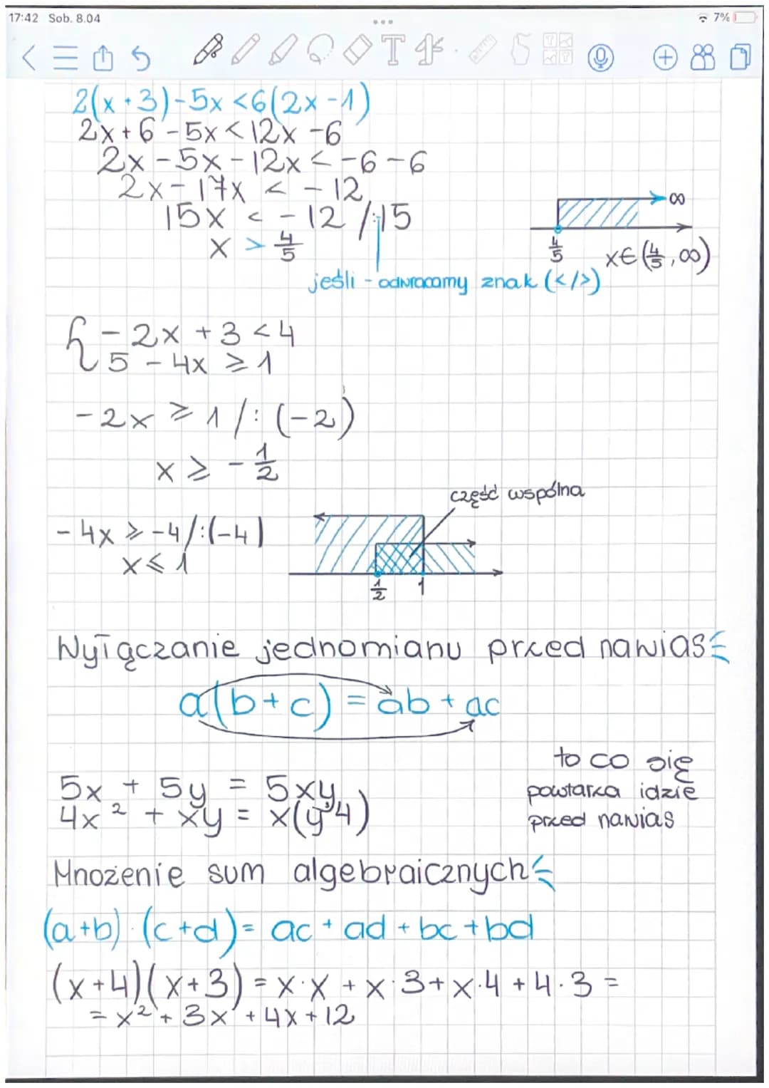 17:42 Sob. 8.04
く三凸台
MATEMATYKA
zbiory
AnB = te co Taczy AiB
AUB te co dzieli AiB
A\B= roznica A
BIA roznica B
zadanie 1
Dane są zbiory
A = 