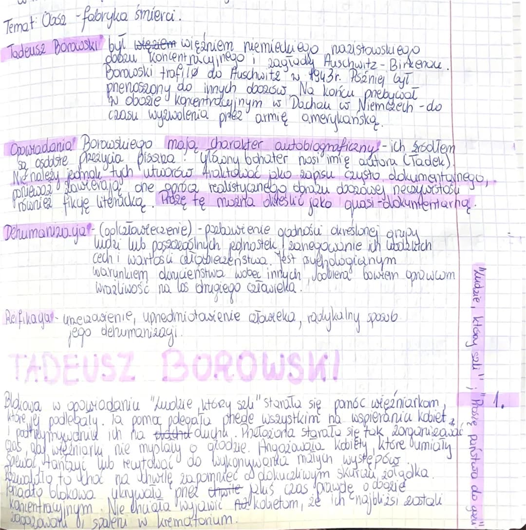 Temat: 0062 -fabryka śmierci.
Todeusz Borowski był więziem więźniem niemieckiews nazistowskiego
dobeu koncentracyjnego i zagłady Auschwitz-B