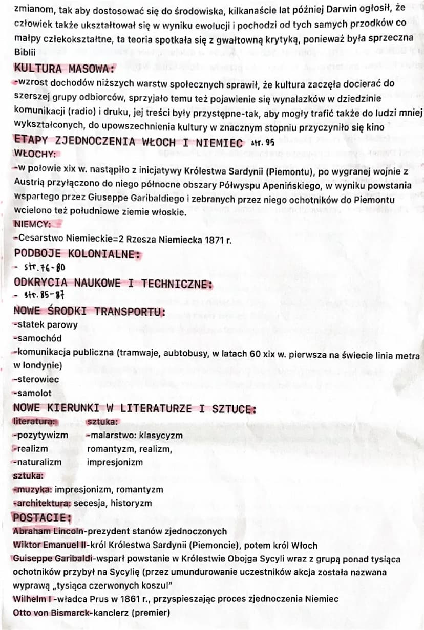 --- OCR Start ---
historia:
DATY:
1861-1865-wojna secesyjna
1860-wyprawa tysiąca czerwonych koszul
1861-zjednoczenie Włoch
1866-przyłączenie
