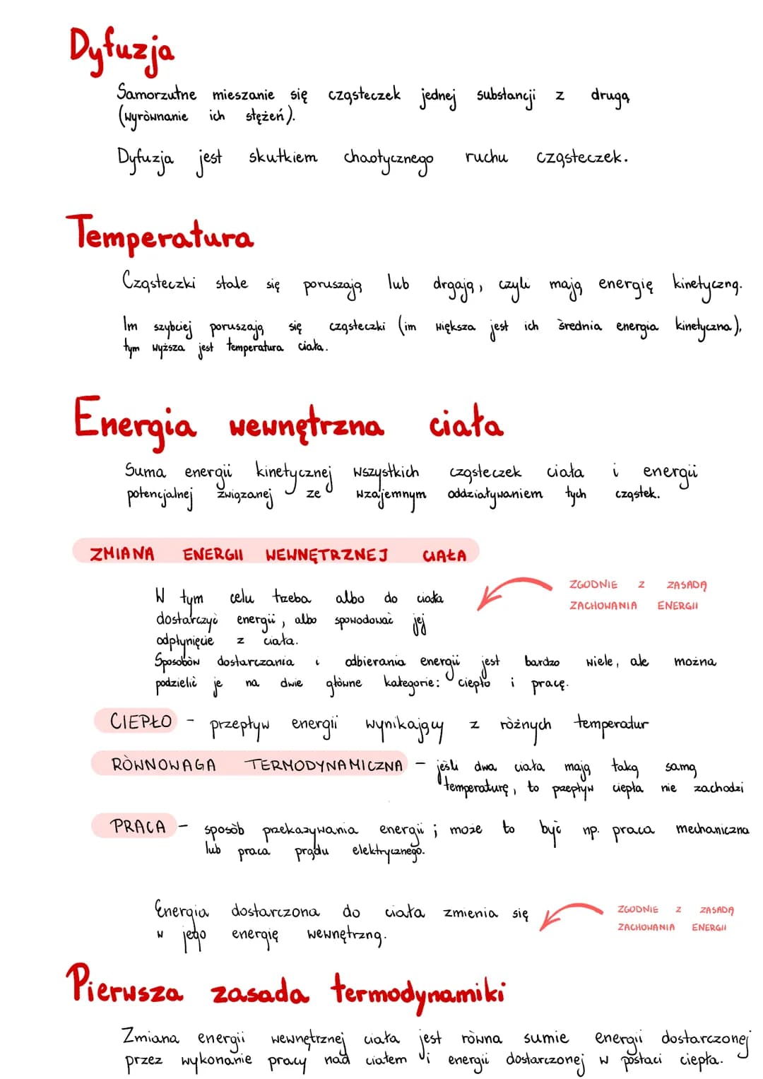 Dyfuzja
Samorzutne mieszanie się cząsteczek jednej substancji
(wyrównanie ich stężeń).
Dyfuzja jest skutkiem chaotycznego ruchu
Temperatura
