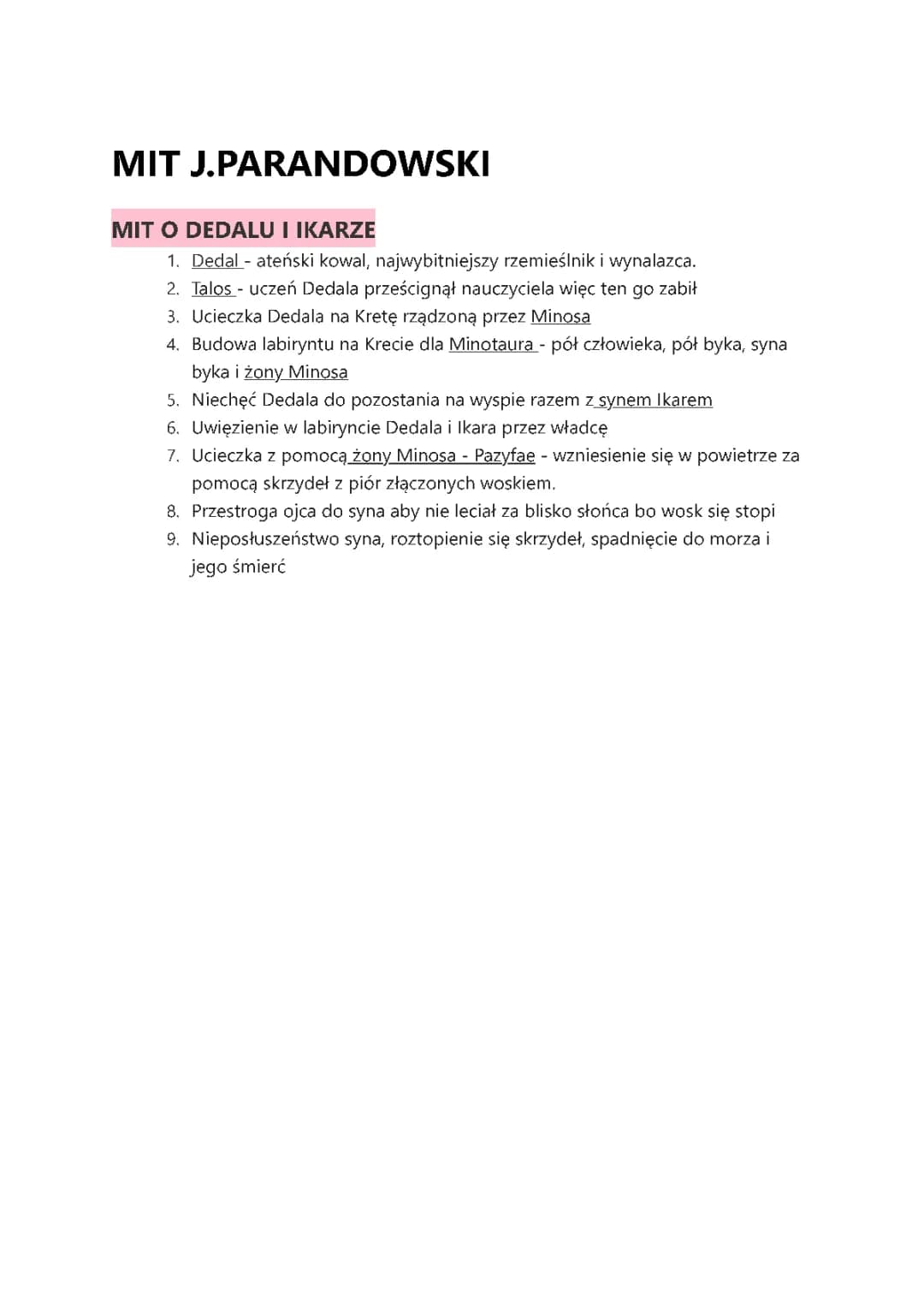 Mit o Dedalu i Ikarze - streszczenie w 5 i 10 zdaniach