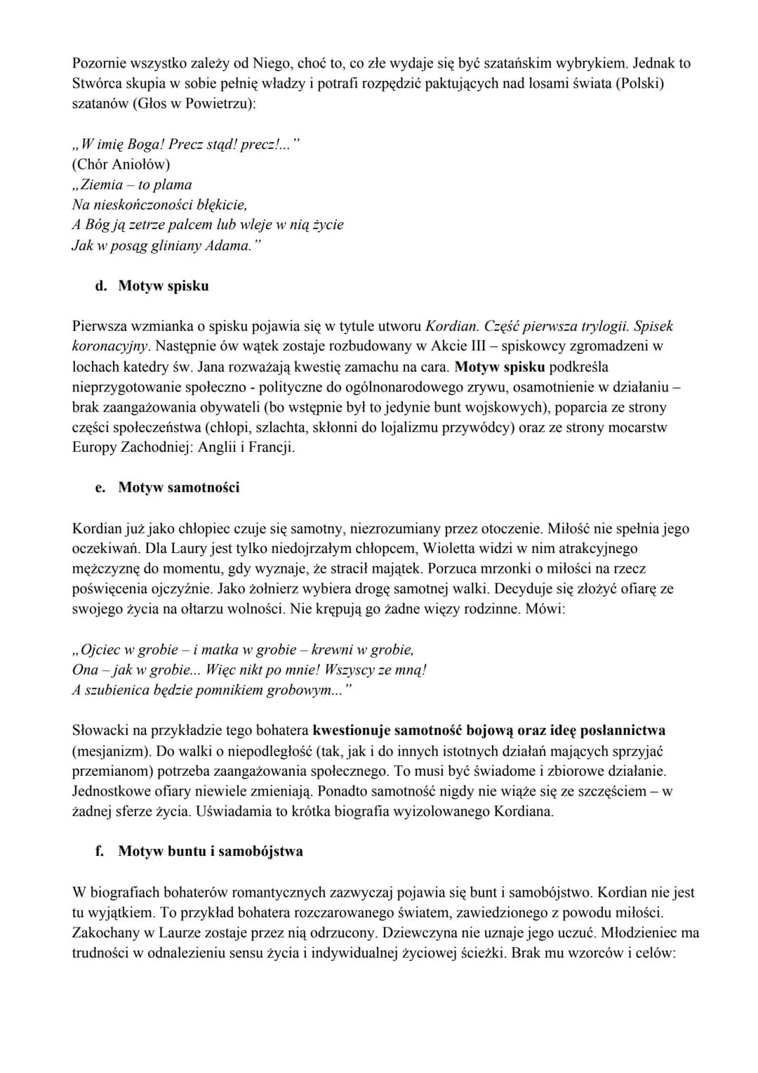 motywy literackie w "Kordianie" Słowackiego
a. Motyw bohatera romantycznego
Kordian realizuje typową biografię bohatera romantycznego, łączy