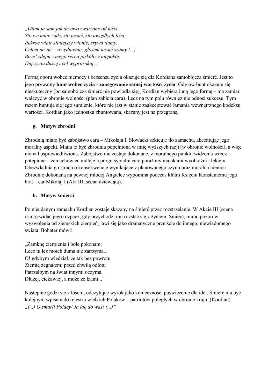 motywy literackie w "Kordianie" Słowackiego
a. Motyw bohatera romantycznego
Kordian realizuje typową biografię bohatera romantycznego, łączy