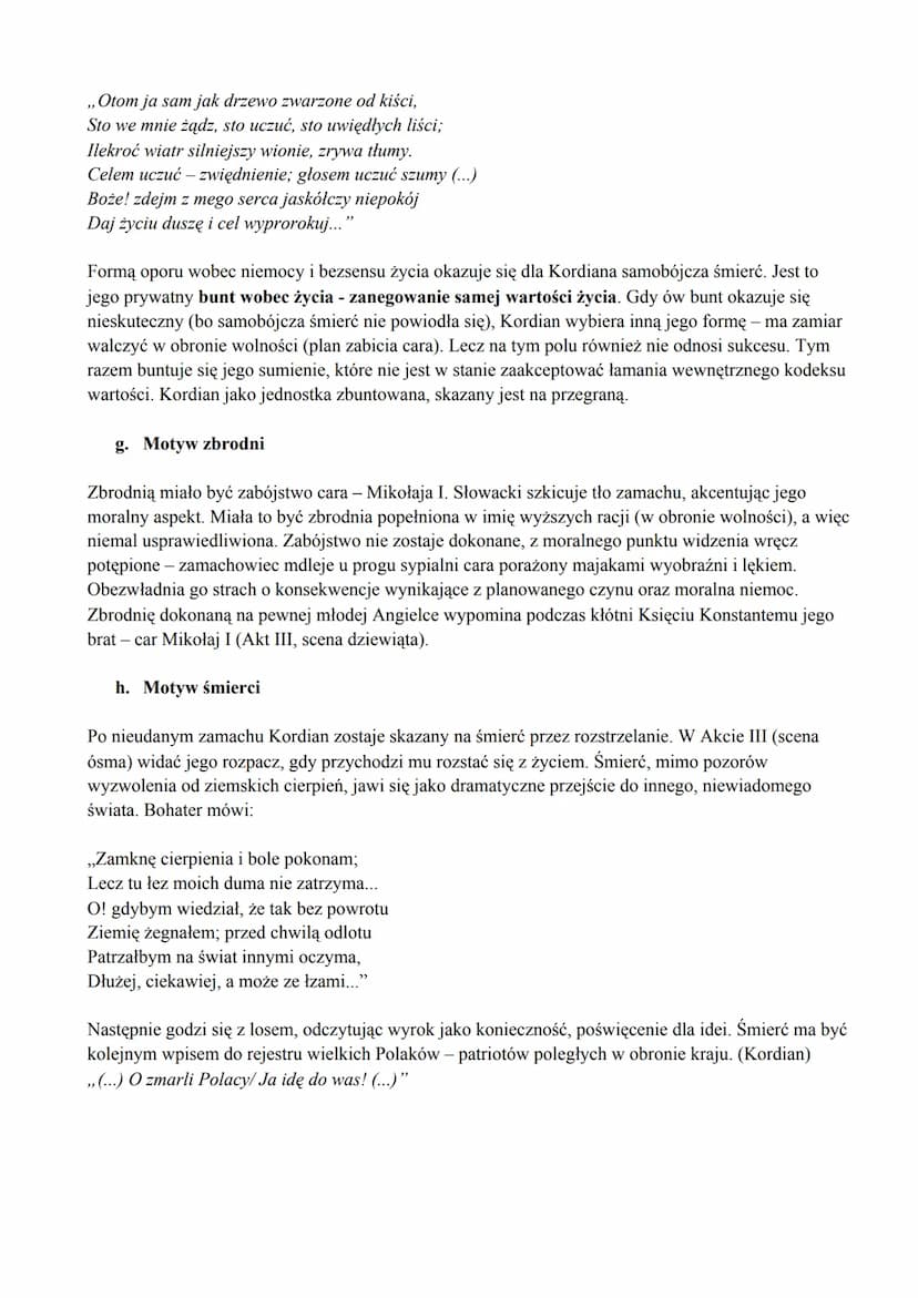 motywy literackie w "Kordianie" Słowackiego
a. Motyw bohatera romantycznego
Kordian realizuje typową biografię bohatera romantycznego, łączy