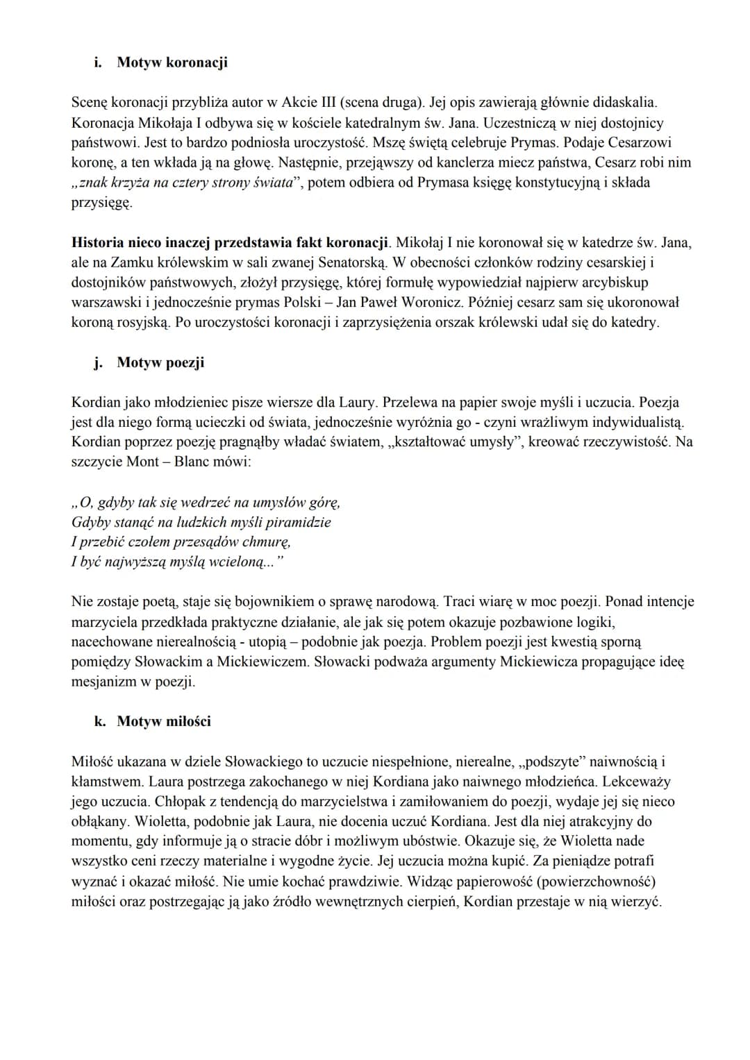 motywy literackie w "Kordianie" Słowackiego
a. Motyw bohatera romantycznego
Kordian realizuje typową biografię bohatera romantycznego, łączy