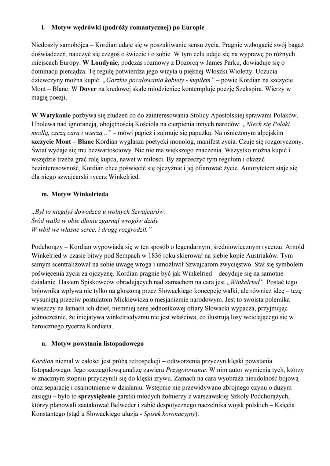 motywy literackie w "Kordianie" Słowackiego
a. Motyw bohatera romantycznego
Kordian realizuje typową biografię bohatera romantycznego, łączy