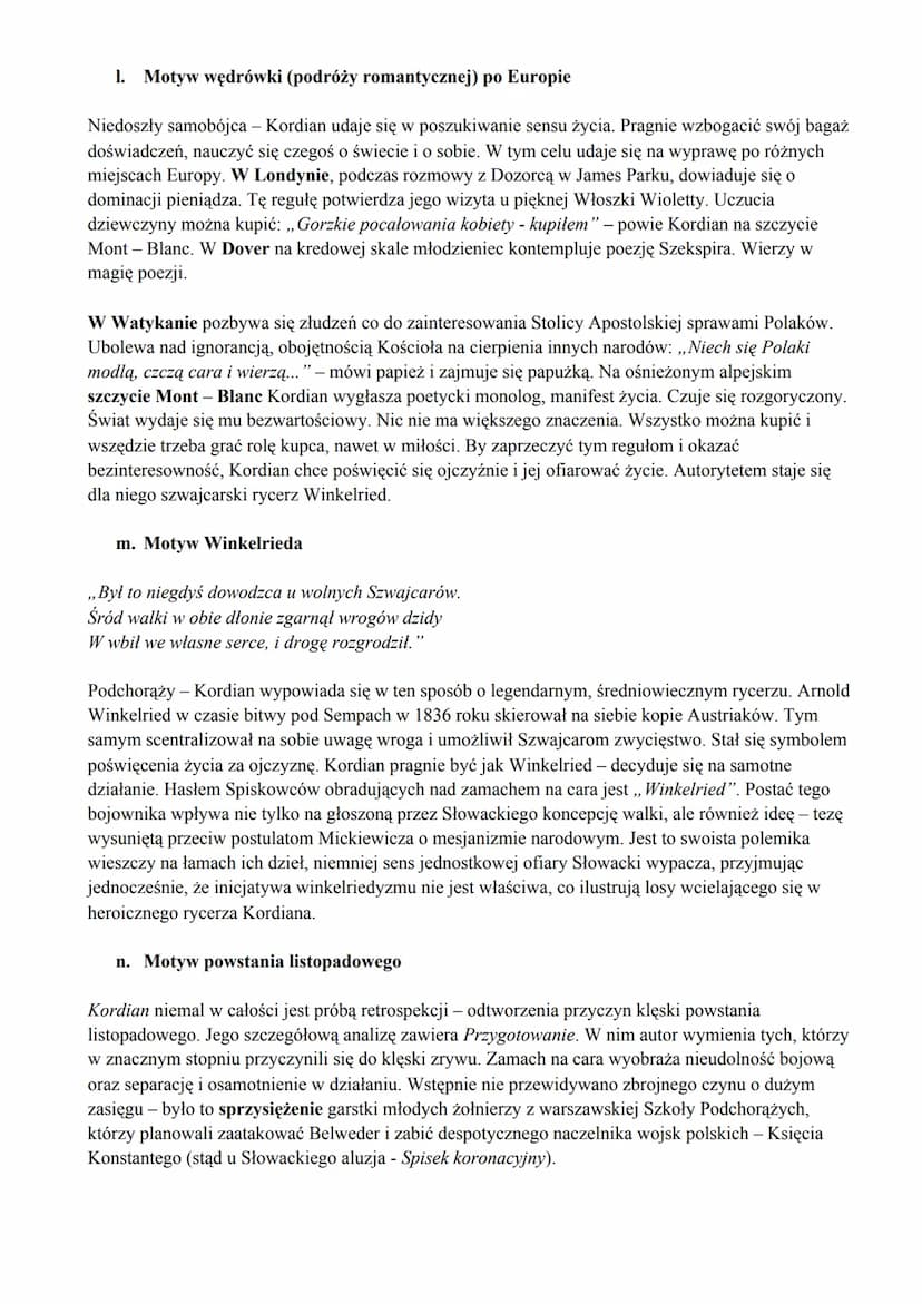 motywy literackie w "Kordianie" Słowackiego
a. Motyw bohatera romantycznego
Kordian realizuje typową biografię bohatera romantycznego, łączy