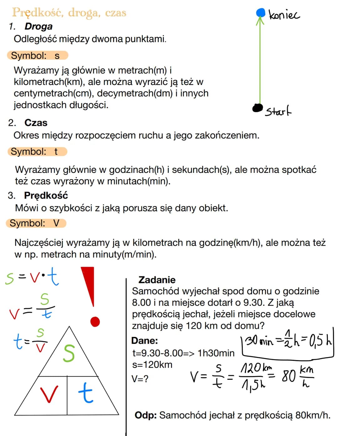 Prędkość, droga, czas
1. Droga
Odległość między dwoma punktami.
Symbol: s
Wyrażamy ją głównie w metrach(m) i
kilometrach(km), ale można wyra