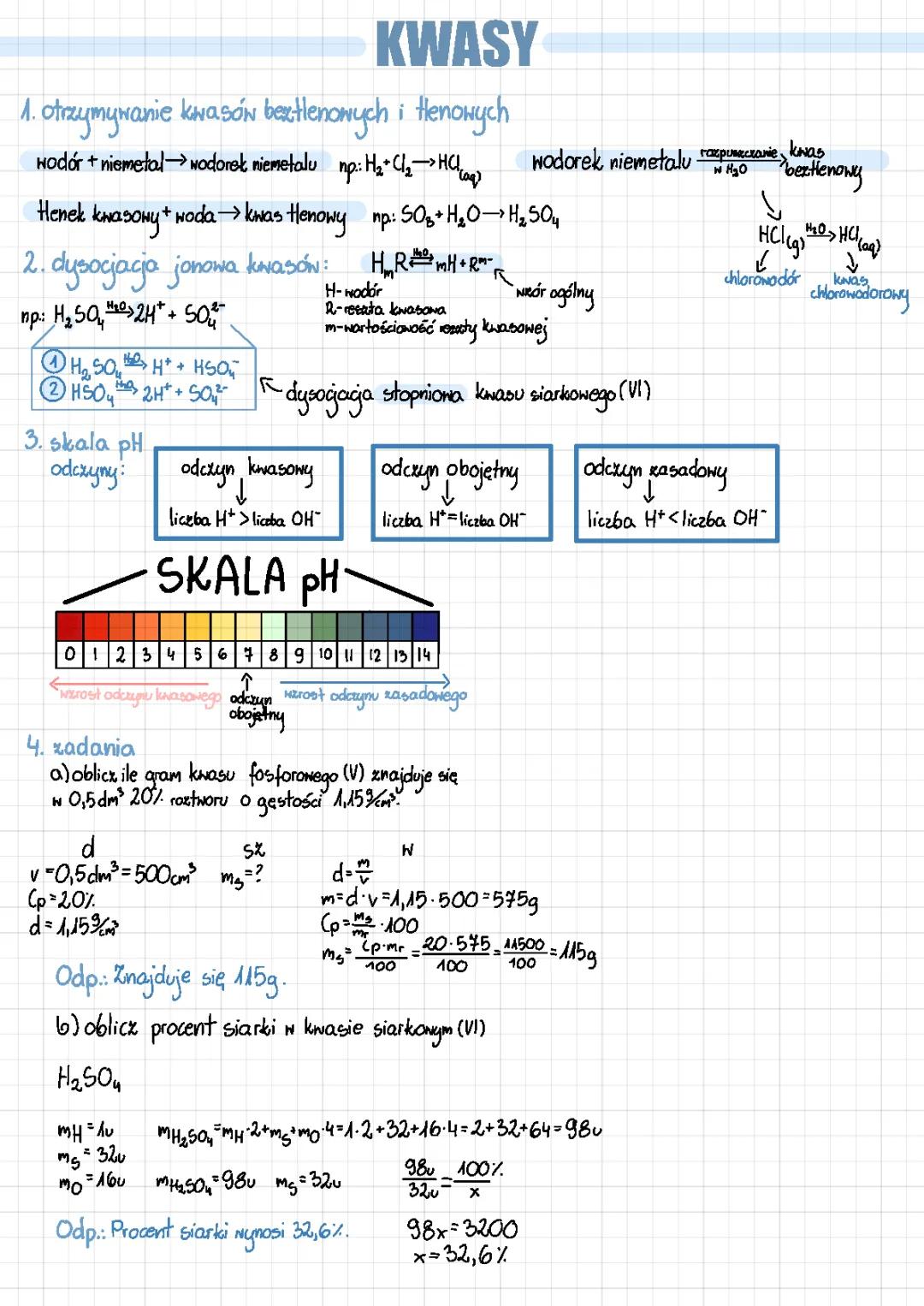 Kwasy - notatka i zadania