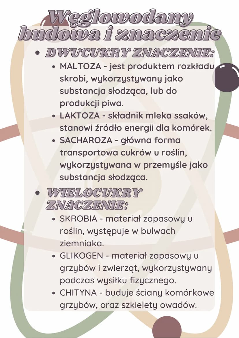 Weglowodany
budowa i znaczenie
• BUDOWA I PODZIAŁ
WĘGLOWODANÓW
Węglowodany to związki organiczne
zbudowane z atomów węgla, wodoru i
tlenu. W