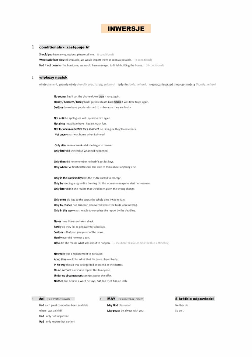 tryb łączący (wish)
WISH - chciałbym; życzyć sobie, pragnąć; żałować
1. przyszłość - would + bezokolicznik
●
dla wyrażenia irytacji czyimś z