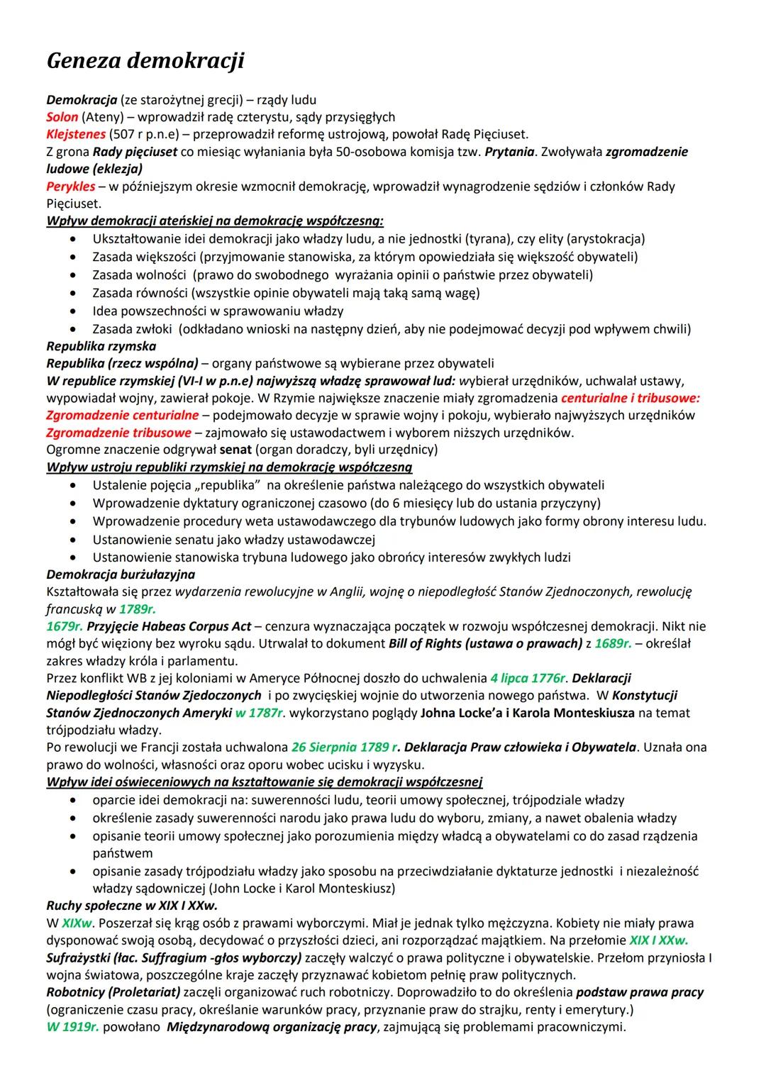 Geneza demokracji
Demokracja (ze starożytnej grecji) - rządy ludu
Solon (Ateny) - wprowadził radę czterystu, sądy przysięgłych
Klejstenes (5
