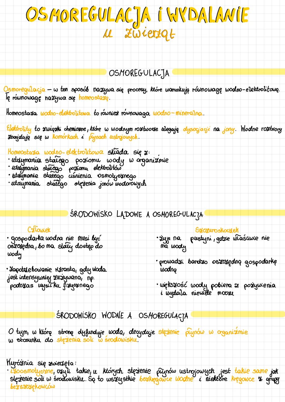 Osmoregulacja i wydanie u zwierząt