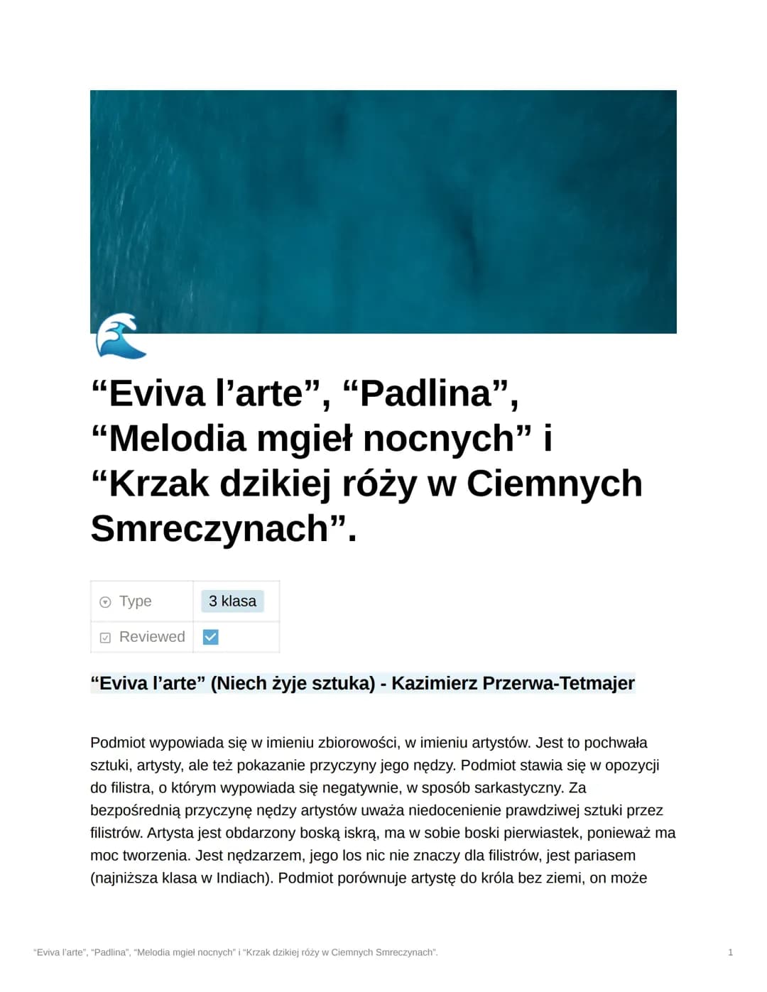 Młoda Polska - "Padlina", "Melodia mgieł nocnych" i "Krzak dzikiej róży w Ciemnych Smreczynach"