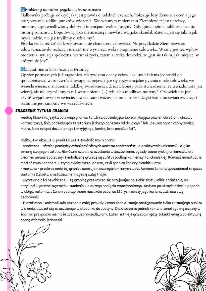 "Granica" Zofia Nałkowska
GENEZA
Nałkowska pisała Granicę w latach 1932-35, fragmenty powieści drukowane były od 1934 roku w kilku
czasopism