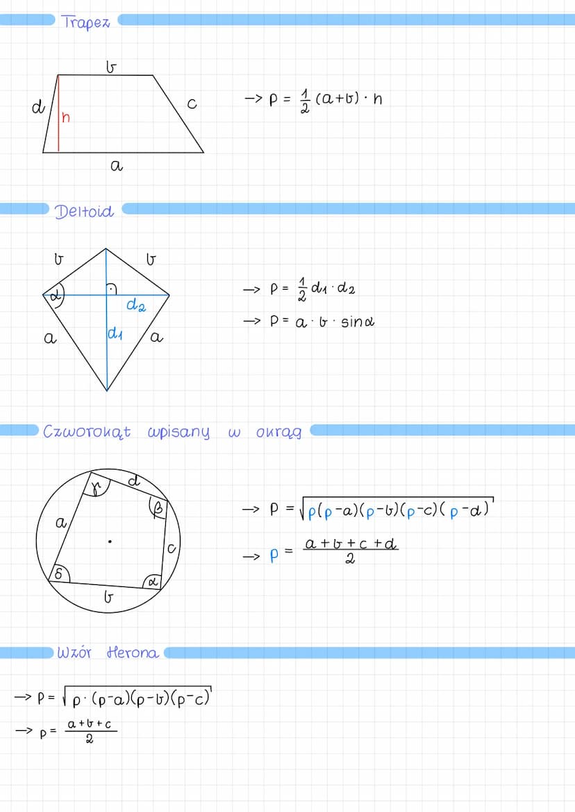 d
G
Czworokąt
a
d
a
d₁
Kwadrat
a
h
a
Bomb
a
Równoległobok
du
POLA CZWOROKĄTÓW
a
a
du
da
a
da
a
i Prostokąt
-> p =a²
-> p = 1/2d²
-> d = a√2
