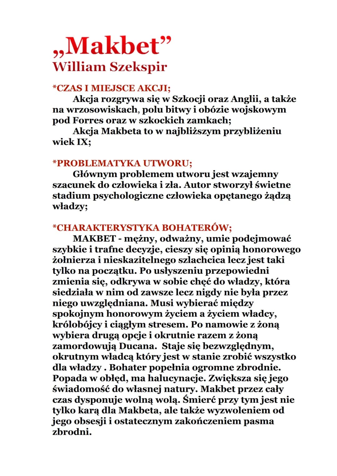 Czas I Miejsce Akcji Makbeta