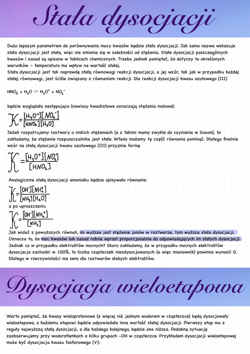 Stopień dysocjacji
nzdys.
n wprow.
∞ =
Nzdys. • 100%
Nwprow.
a - stopień dysocjacji (jako liczba niemianowana lub w [%])
n zdys. - liczba mo