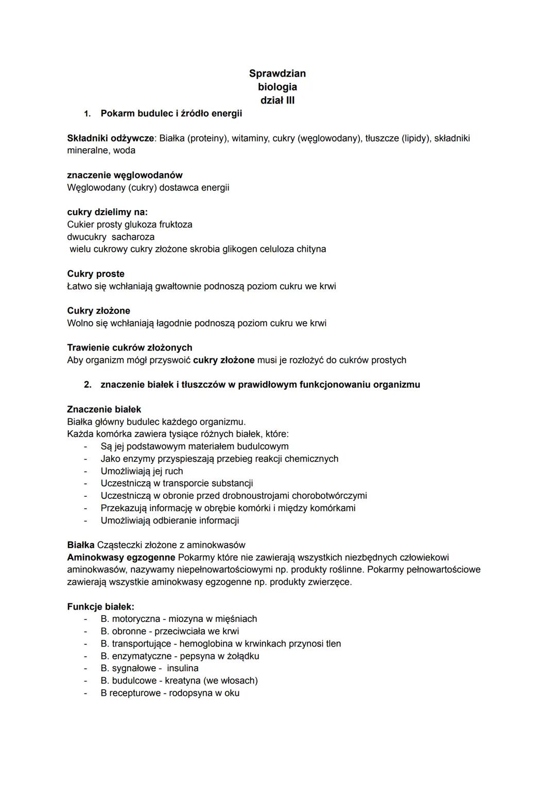 1. Pokarm budulec i źródło energii
Składniki odżywcze: Białka (proteiny), witaminy, cukry (węglowodany), tłuszcze (lipidy), składniki
minera