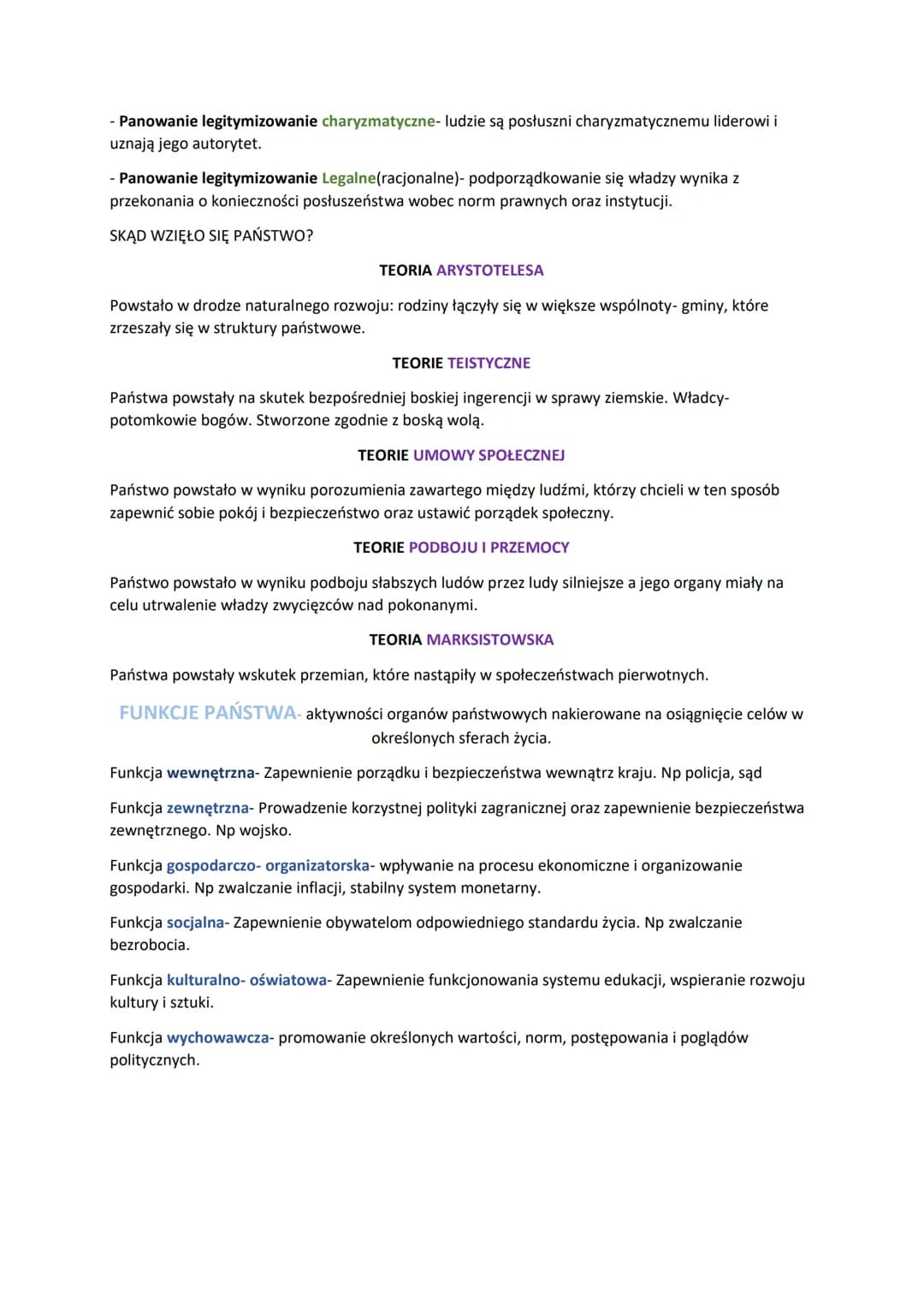 PAŃSTWO
Państwo- suwerenna organizacja, która sprawuje władzę nad danym terytorium i zamieszkującą je
ludnością za pośrednictwem specjalnych