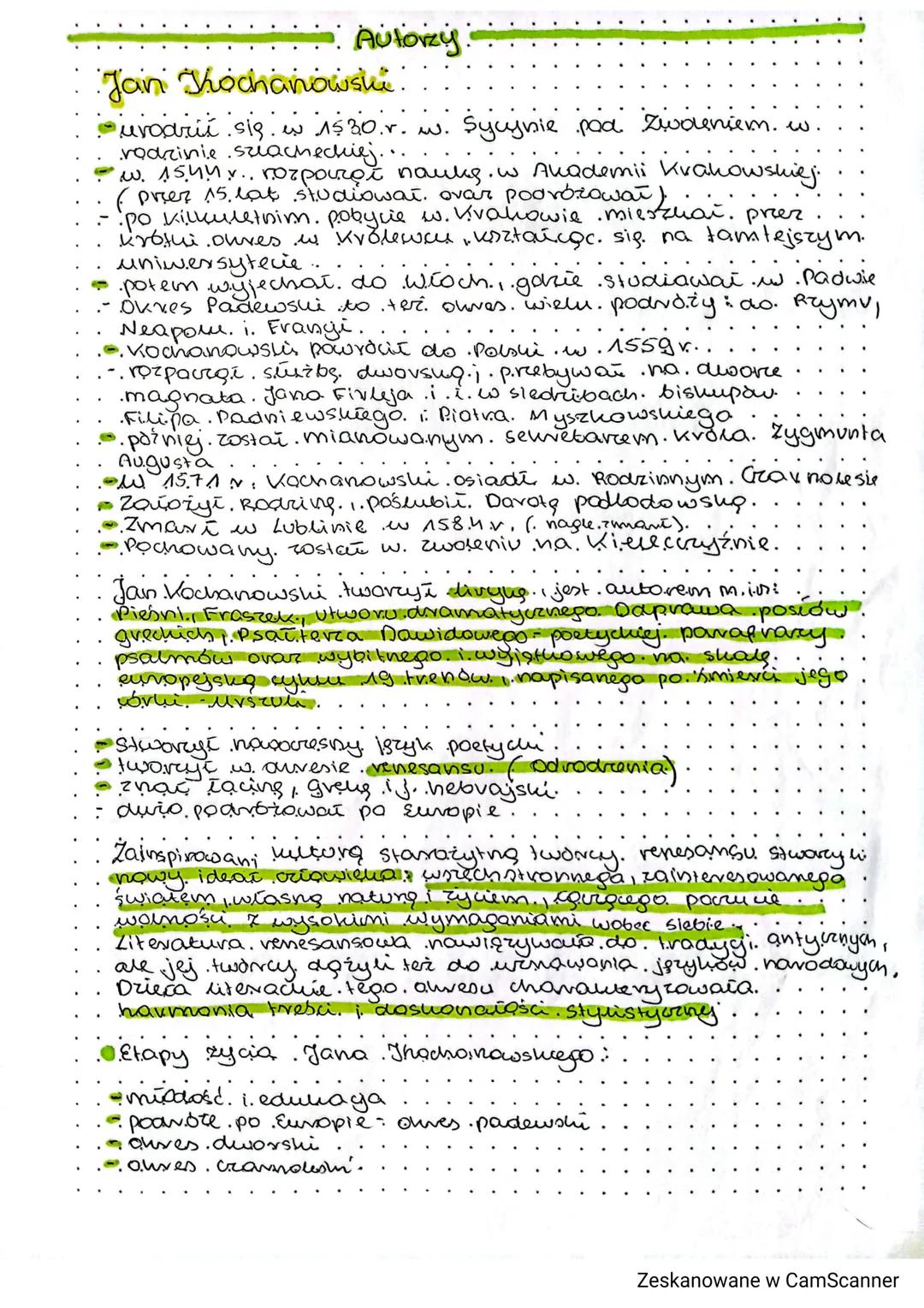 Autorzy
Jan Kochanowski:
uvoarii sig i 1530 r. w. Sycynie pod zwaniem. w.
rodzinie szlacheckiej...
ш. 15,4 у... пограчой пошля w Akademii Kr