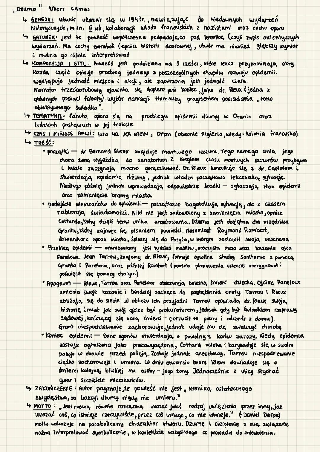  „Dżuma” Albert Camus — Notatka/streszczenie