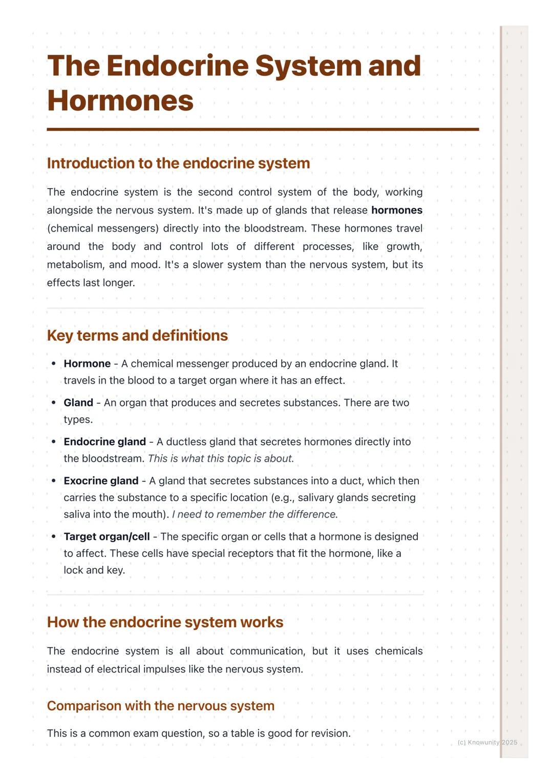 # The Endocrine System and
Hormones

Introduction to the endocrine system

The endocrine system is the second control system of the body, wo