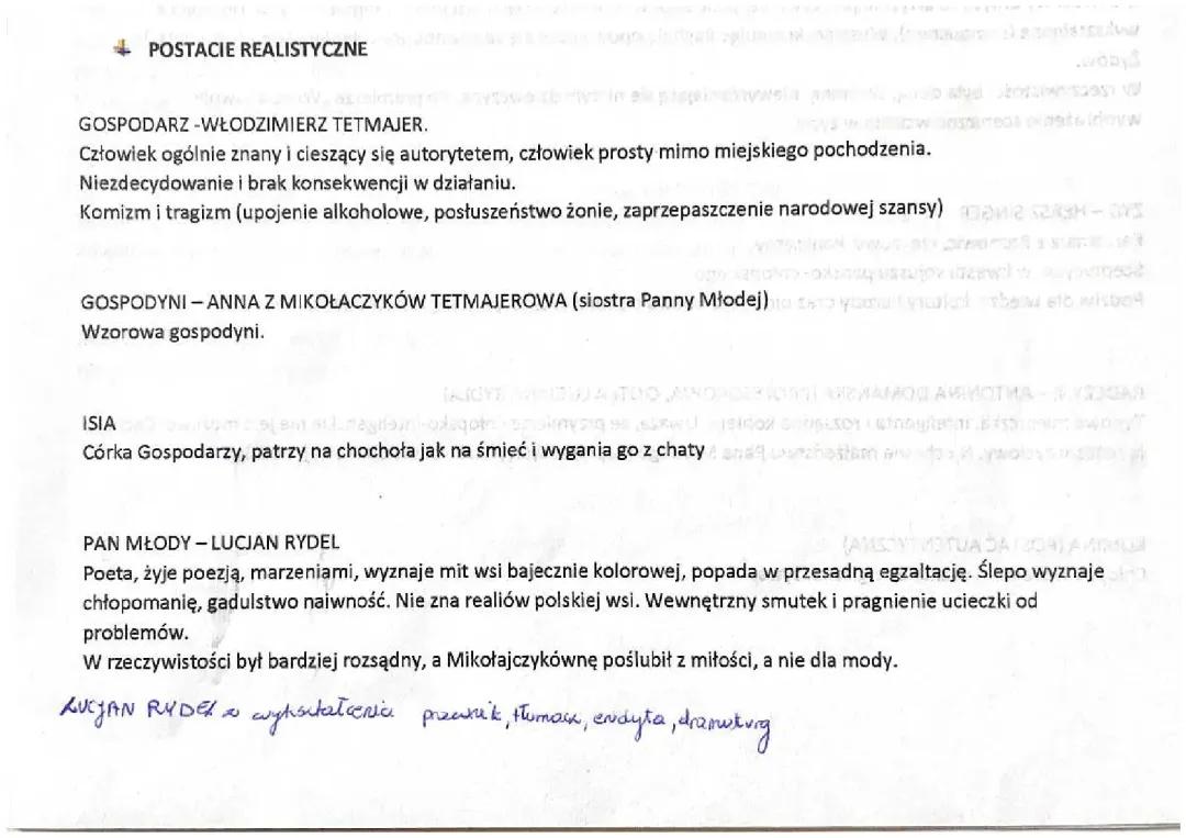 Charakterystyka bohaterów realistycznych „Wesela” Wsypiańskiego