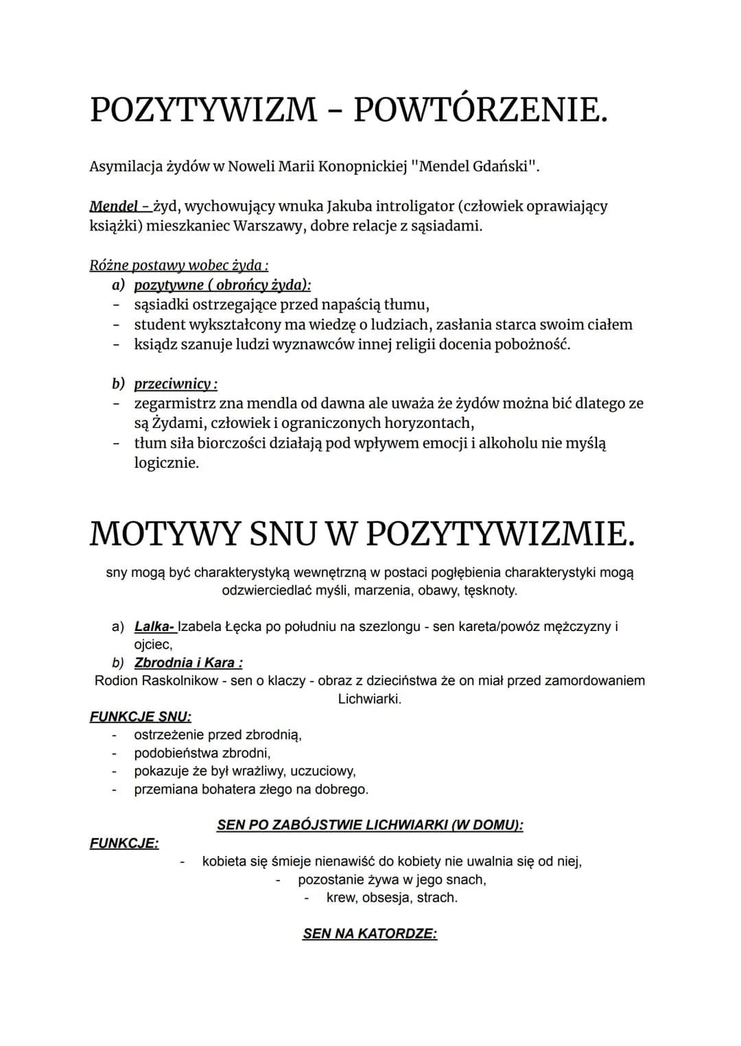 POZYTYWIZM - POWTÓRZENIE.
Asymilacja żydów w Noweli Marii Konopnickiej "Mendel Gdański".
Mendel - żyd, wychowujący wnuka Jakuba introligator