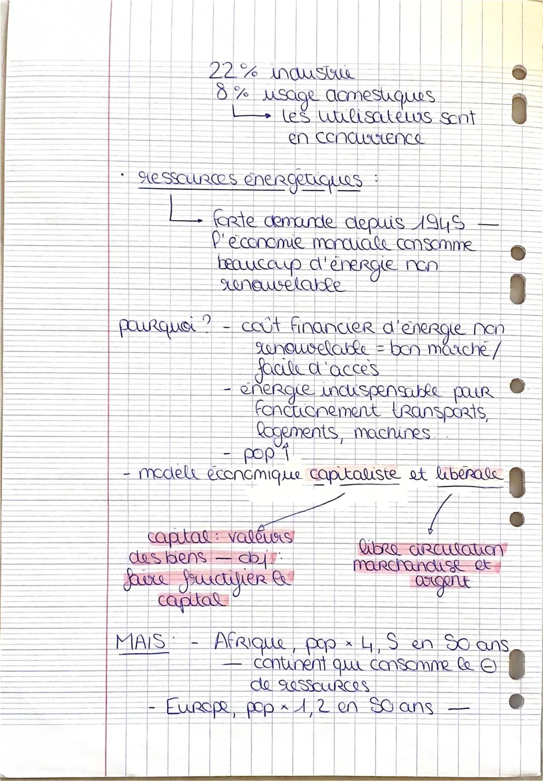 # Géo: thème 1

COURS 1

→ sociétés et environnement :
des équilibres fragiles

chapitre 2: des ressources majeures sous
pression: tensions,