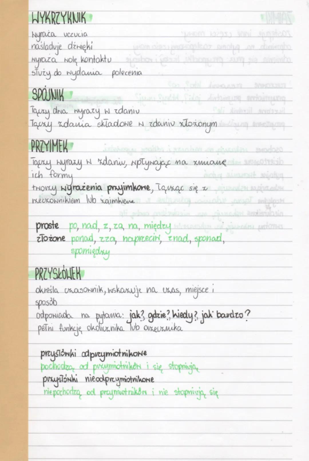 # WYKRZYKNIK
Nyraża uczucia
našladuje dźwięki
wyraża wolę kontaktusjooho
służy do wydania polecenia

# SPOJNIK
Tauzy dina wyrazy w zdaniu
Ta